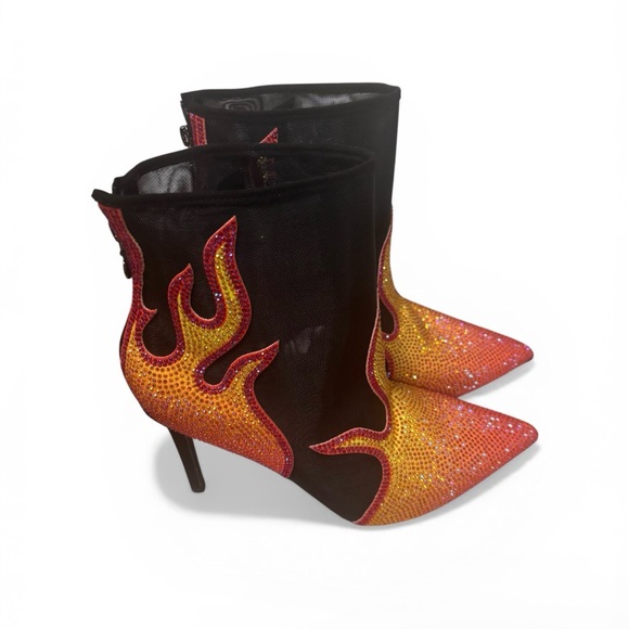 Thalia Sodi Shoes - Thalia Sodi Brand New! Black and Yellow Flame Heeled Boots size 9.5 sparky